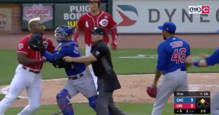 Yasiel Puig, Pedro Strop benches clear